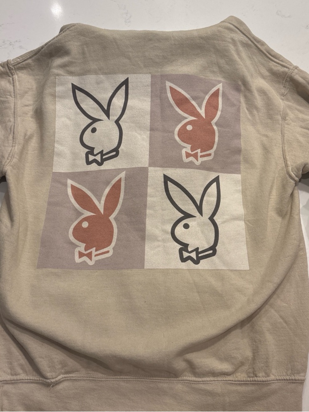 PLAYBOY Tan Bunny Logo Pullover Hoodie - Picture 6 of 7